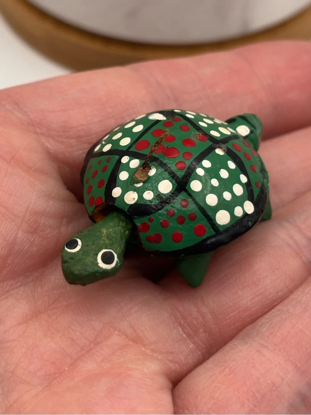 Mexican Hand-Carved Wooden Turtle Bobblehead Figurine, Miniature Turtle Trinket